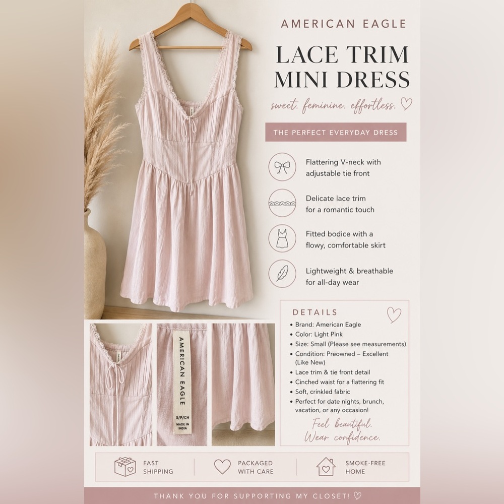 American Eagle Outfitters Lace Trim Mini Dress — Light Pink